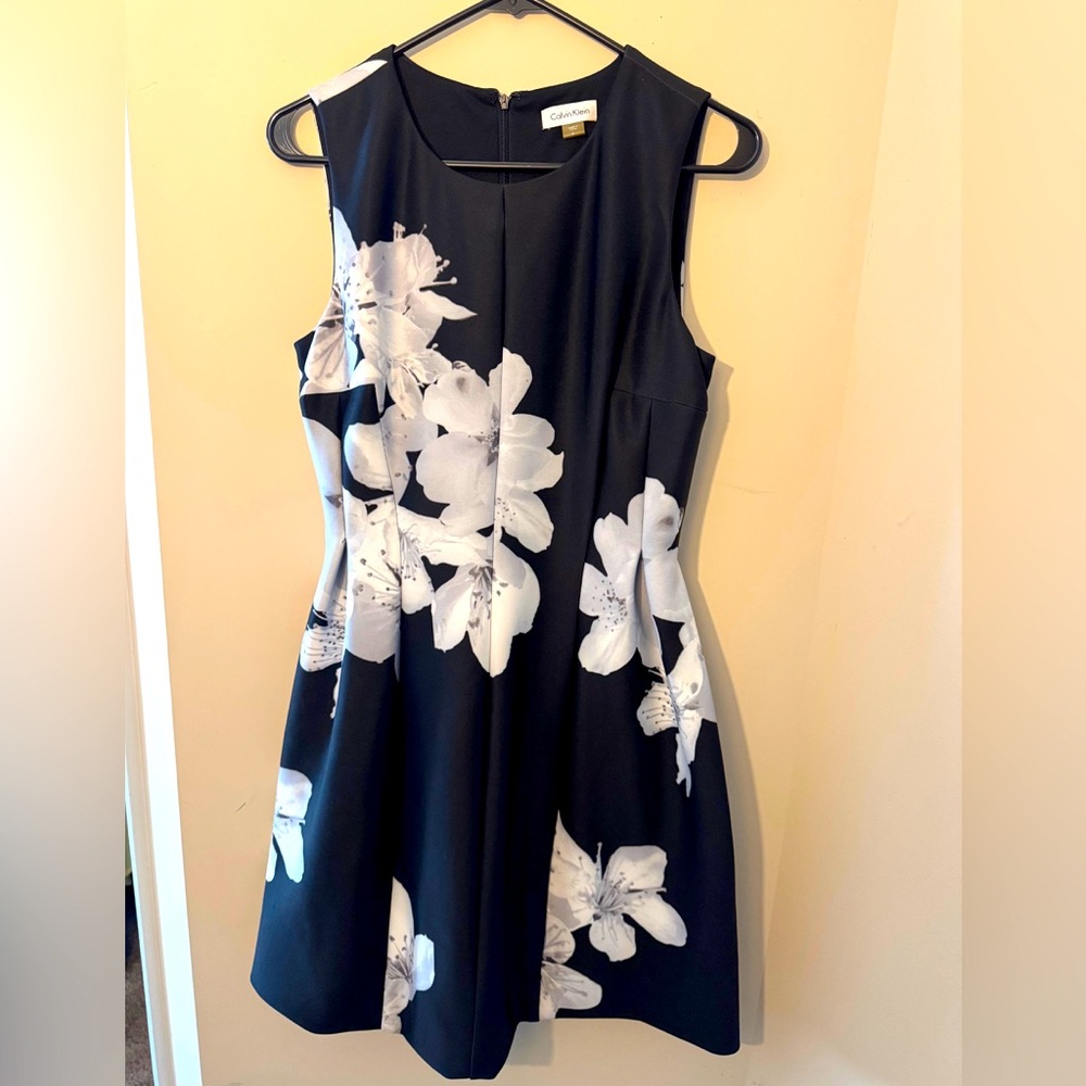 Calvin Klein Black Dress with White Floral Design